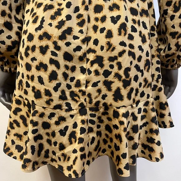 Express Dress Women’s S Leopard Print Mini Ruffled Wrap Long Sleeve Short Office - Picture 9 of 12